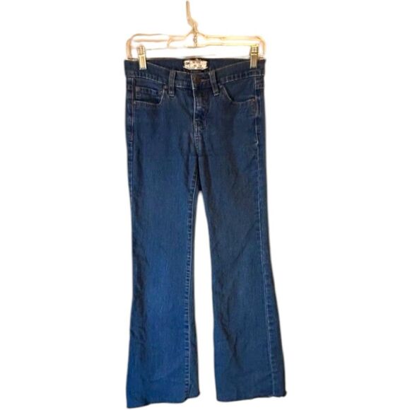 Free People Wide Leg Jeans Y2K 70s Raw Hem Dark Wash Denim Size 26 boho retro - Picture 2 of 7